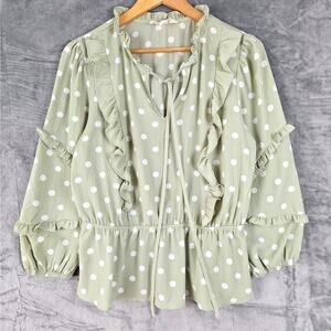 Womens Top Large Boho Peasant Polka Dot Ruffle Feminine Forest Fairy Cottagecore